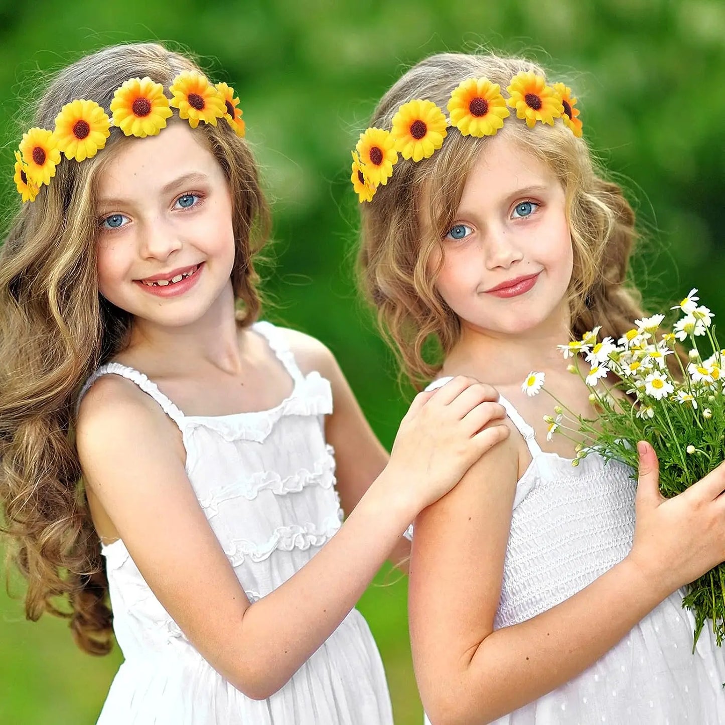 Floral Fall Boho Sunflower Crown Daisy Hair Wreath Headband Bridal Wreath Headpiece Flower Girl Headdress Props for Wedding