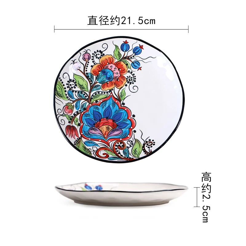Creative Boho Ceramic Plate European Classical Painted Steak Pasta Dinner Plates Restaurant Hotel Serving Tray Home Tableware