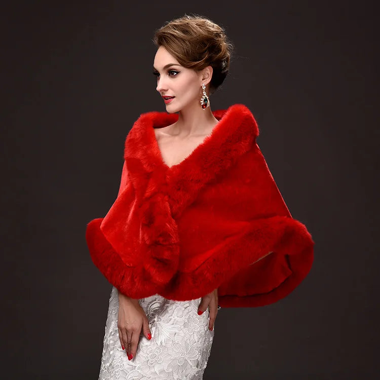Luxury Faux Fur Scarf Cape Winter Warm Bolero Bridal Poncho Elegant Soft Mink Female Wedding Cloak Jacket E162