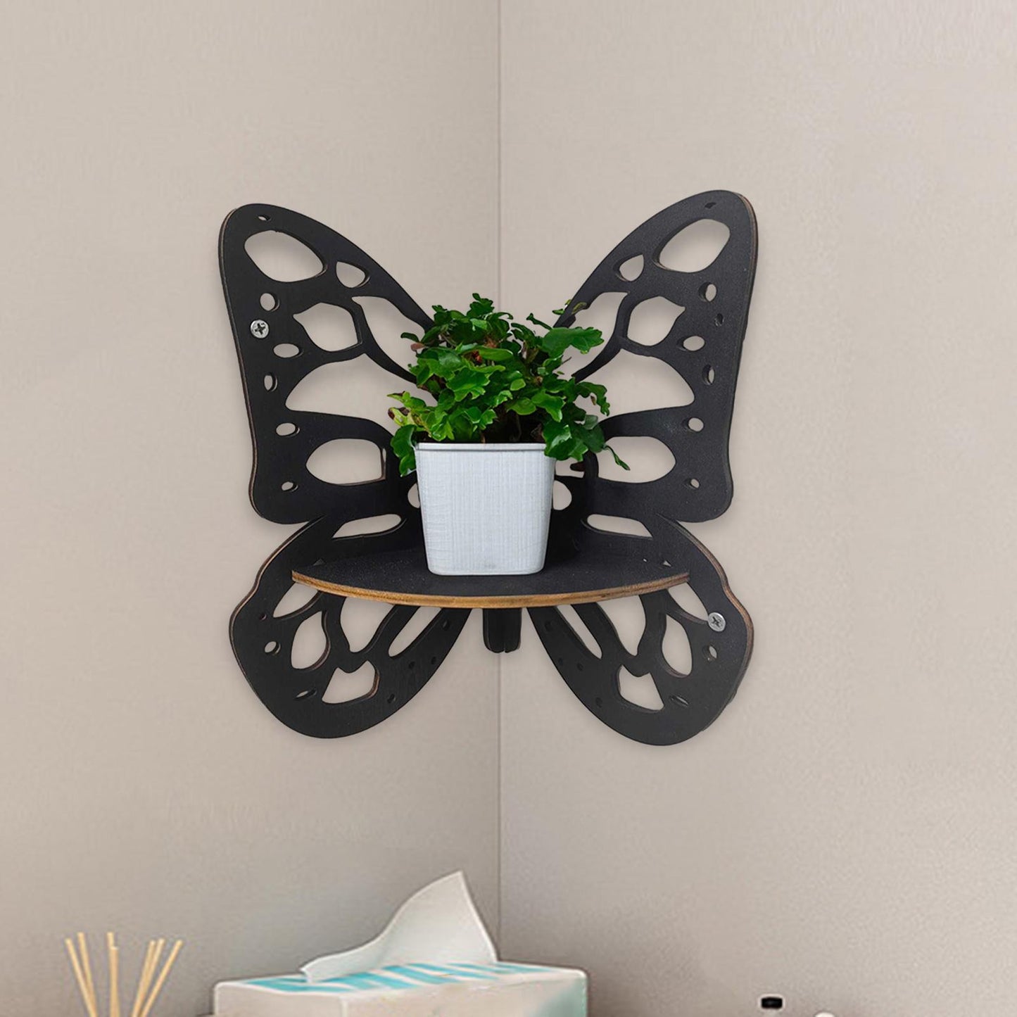 Butterfly Corner Shelf Boho Wall Shelves Book Storage Butterfly Wall Hanging Shelf for Cafe Bathroom Office Bedroom Kitchen