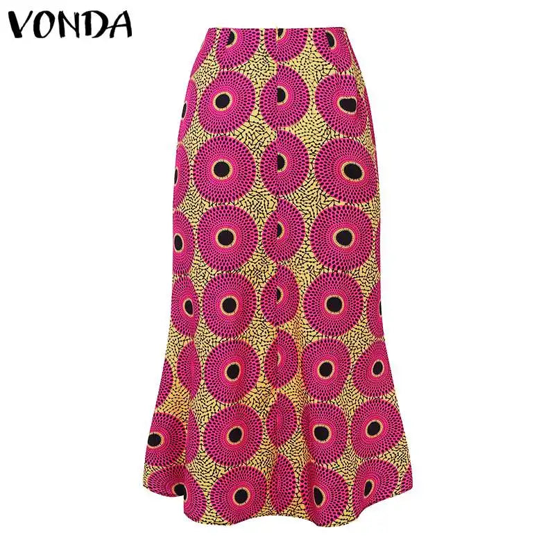 Plus Size 5XL VONDA Women Maxi Long Skirts 2024 Fashion Elegant Printed Skirts Office Casual Loose Ruffle Party Bottoms Baggy