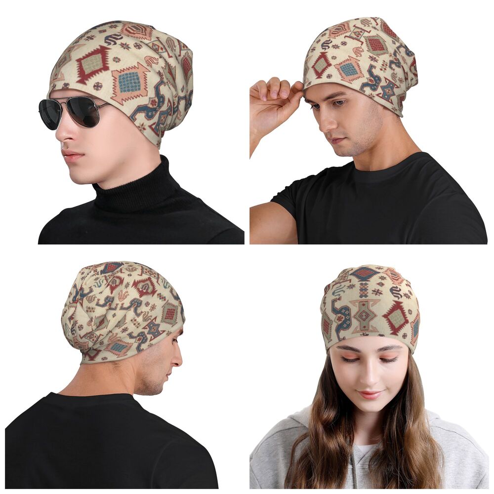Custom Persian Kilim Print Skullies Beanies Caps Cool Warm Knitted Hats Unisex Bohemian Geometric Ethnic Style Bonnet Hats