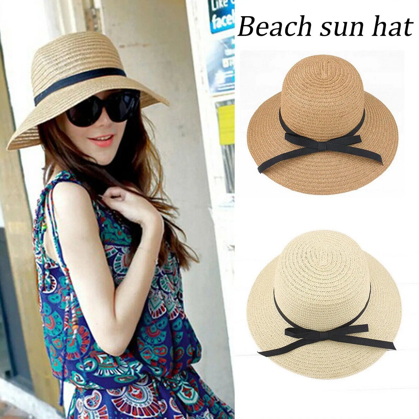 Summer Hats For Women Sun Hat Beach Ladies Fashion Flat Bowknot Panama Lady Casual Sun Hats For Women Straw Hat