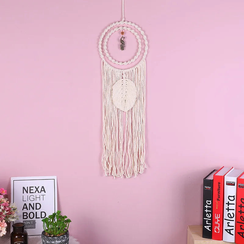Macrame Wall Hanging Tapestry Dreamcatcher Hand-Woven Bohemia Tassel Curtain Tapestry Wedding Backgrou Boho Decor