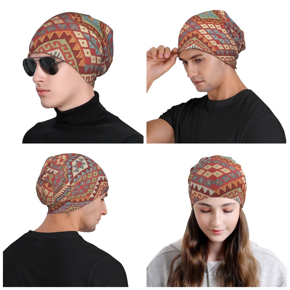 Custom Persian Kilim Print Skullies Beanies Caps Cool Warm Knitted Hats Unisex Bohemian Geometric Ethnic Style Bonnet Hats