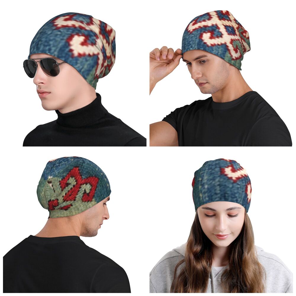 Custom Persian Kilim Print Skullies Beanies Caps Cool Warm Knitted Hats Unisex Bohemian Geometric Ethnic Style Bonnet Hats