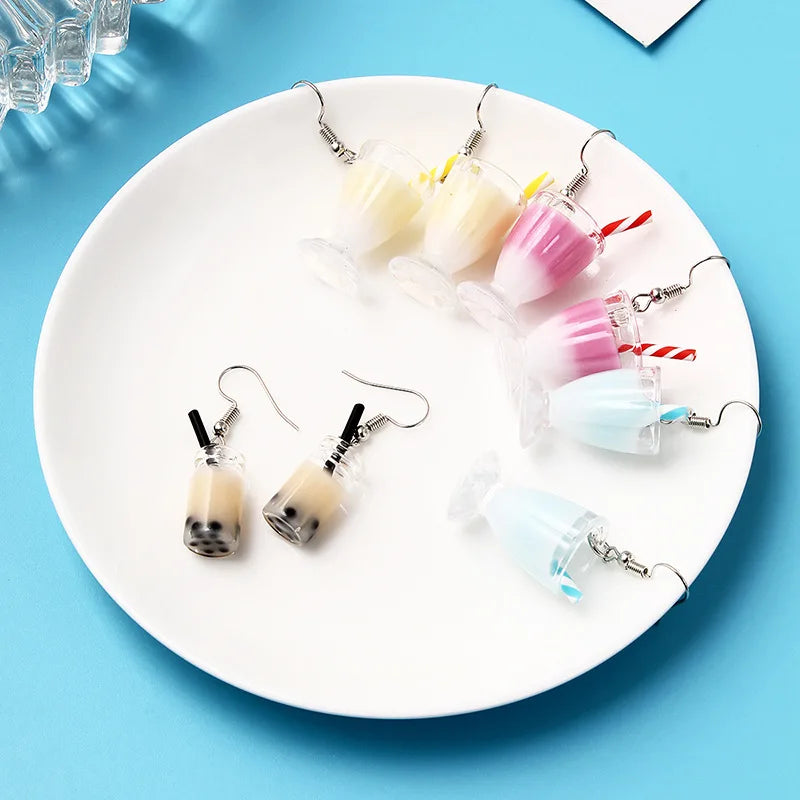 Boho Spring Summer Women's Earrings Tea With Milk Acrylic Fruit Cup Trend Fashion Originality Jewelry Sweet Lovely Girl Earrings