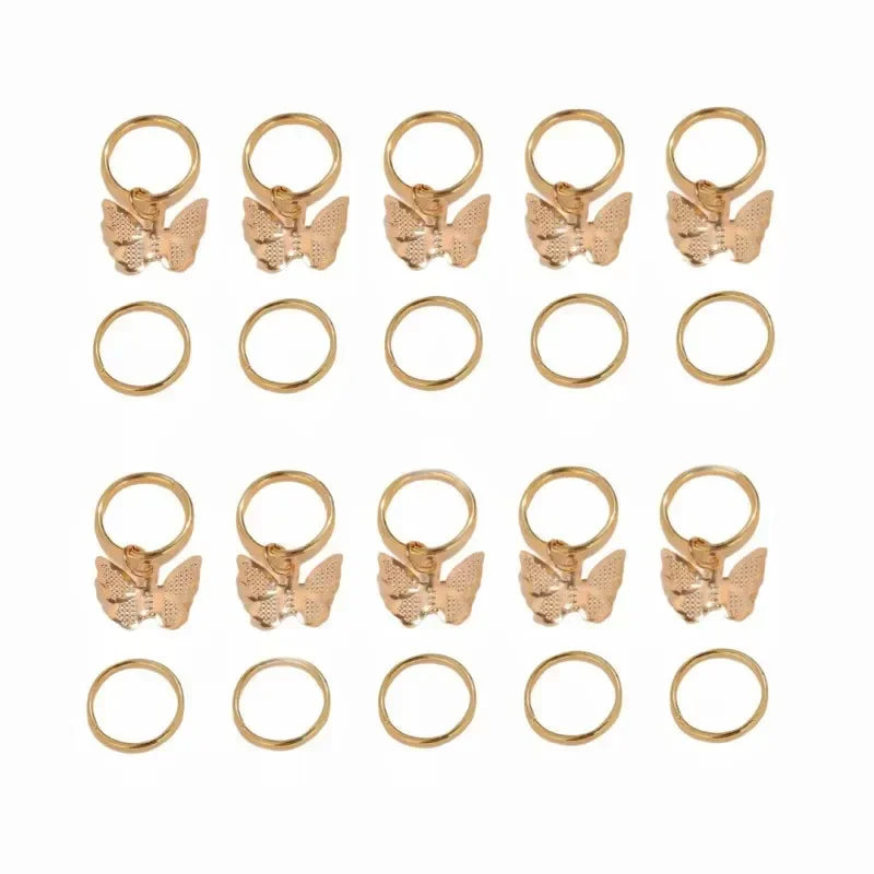5-20pcs Boho Butterfly Hair Ring Dreadlocks Beads Hair Braid Rings Clips Dread Locks Hair Braiding Accessories