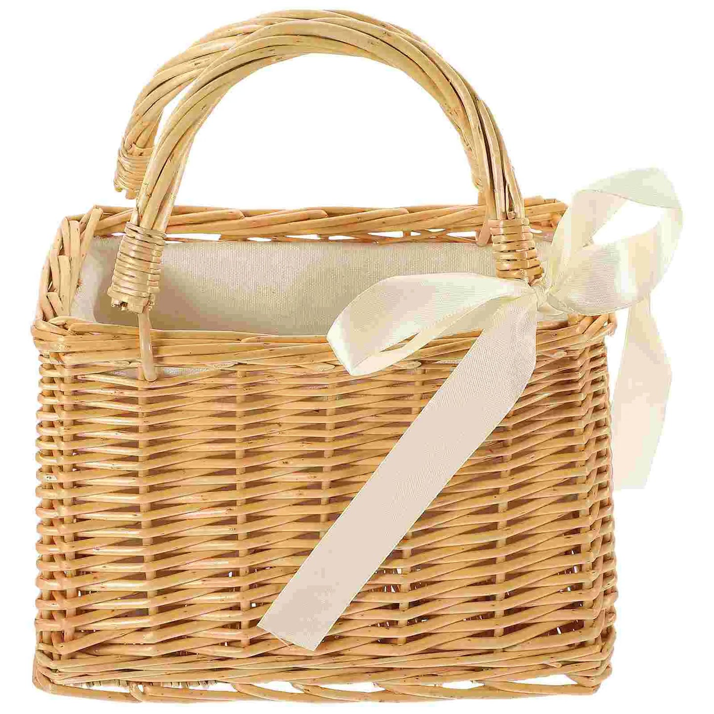 Boho Beach Bag Woven Flower Basket Plant Baskets Handbag Portable Holder White Women's Wallet
