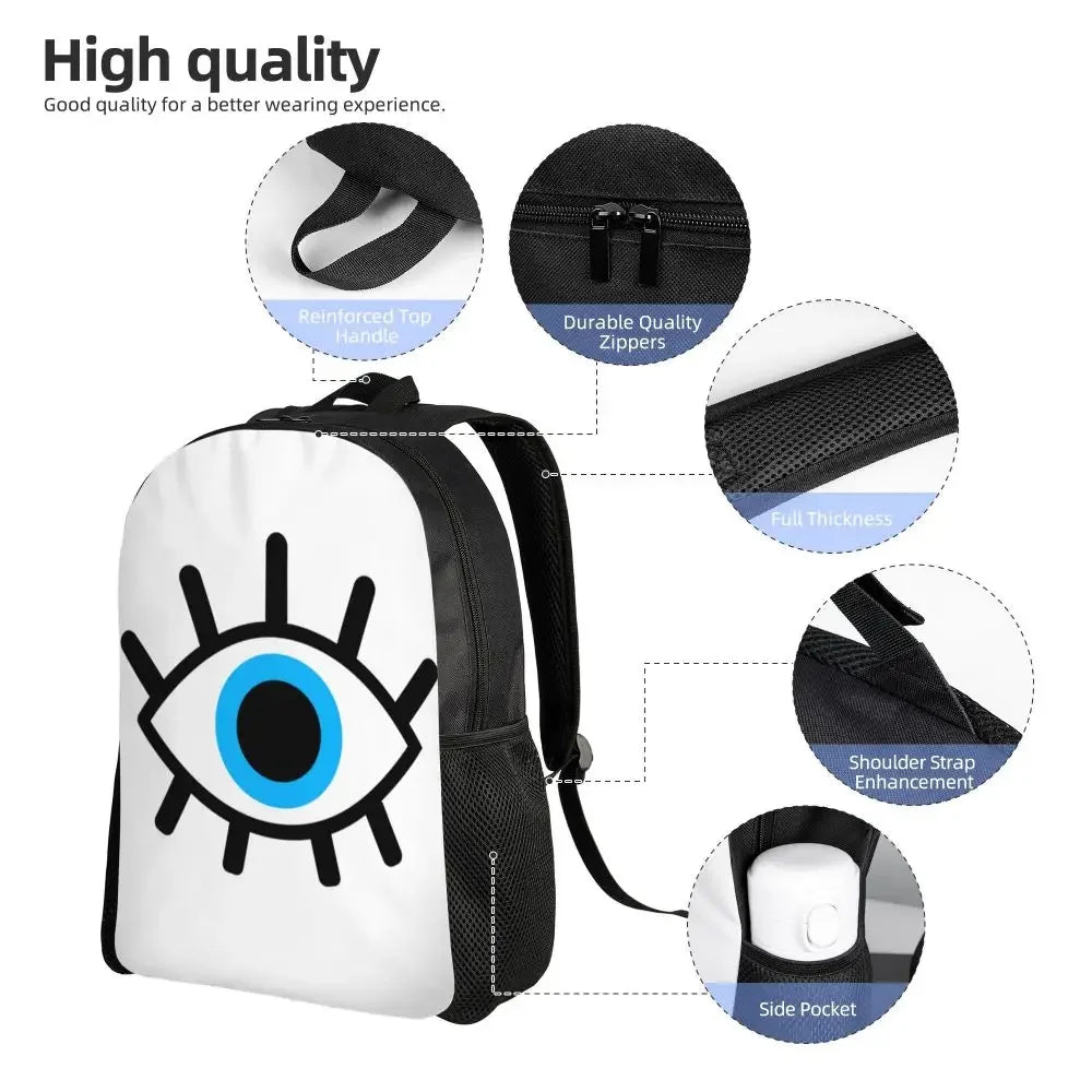 Custom Navy Blue White Mediterranean Evil Eye Mandala Pattern Backpacks Men Casual Bookbag for School College Bohemian Boho Bags