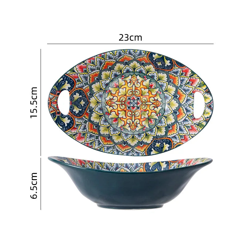 Retro Ceramic Dinner Plates Set Bohemia Style Food Plate Household Tableware Set Breakfast Plates Salad Soup Bowls Dinnerware