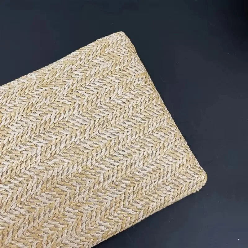 Bohemian Elegant Straw Handbag Beach Handmade Woven Women's Clutch Pure Colour Wallet Mobile Phone Coin Storage Bag