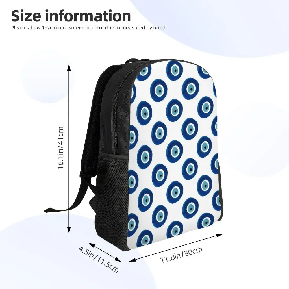 Custom Navy Blue White Mediterranean Evil Eye Mandala Pattern Backpacks Men Casual Bookbag for School College Bohemian Boho Bags