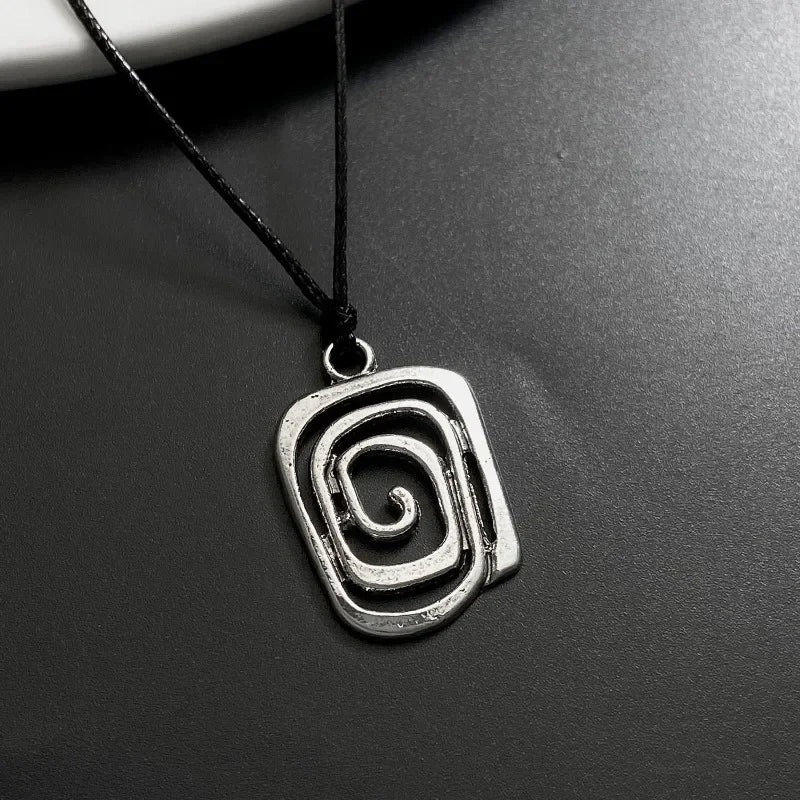 Vintage Spiral Vortex Pendant Necklace Hand-woven Leather Rope Necklace for Women Boho Goth Necklace Fashion 2023 Y2K Jewelry
