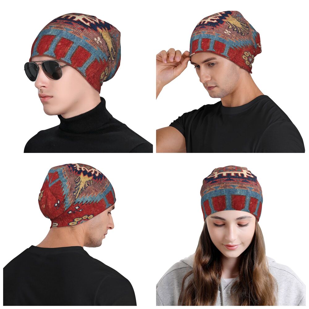 Custom Persian Kilim Print Skullies Beanies Caps Cool Warm Knitted Hats Unisex Bohemian Geometric Ethnic Style Bonnet Hats