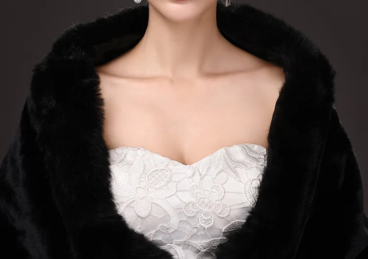 Luxury Faux Fur Scarf Cape Winter Warm Bolero Bridal Poncho Elegant Soft Mink Female Wedding Cloak Jacket E162