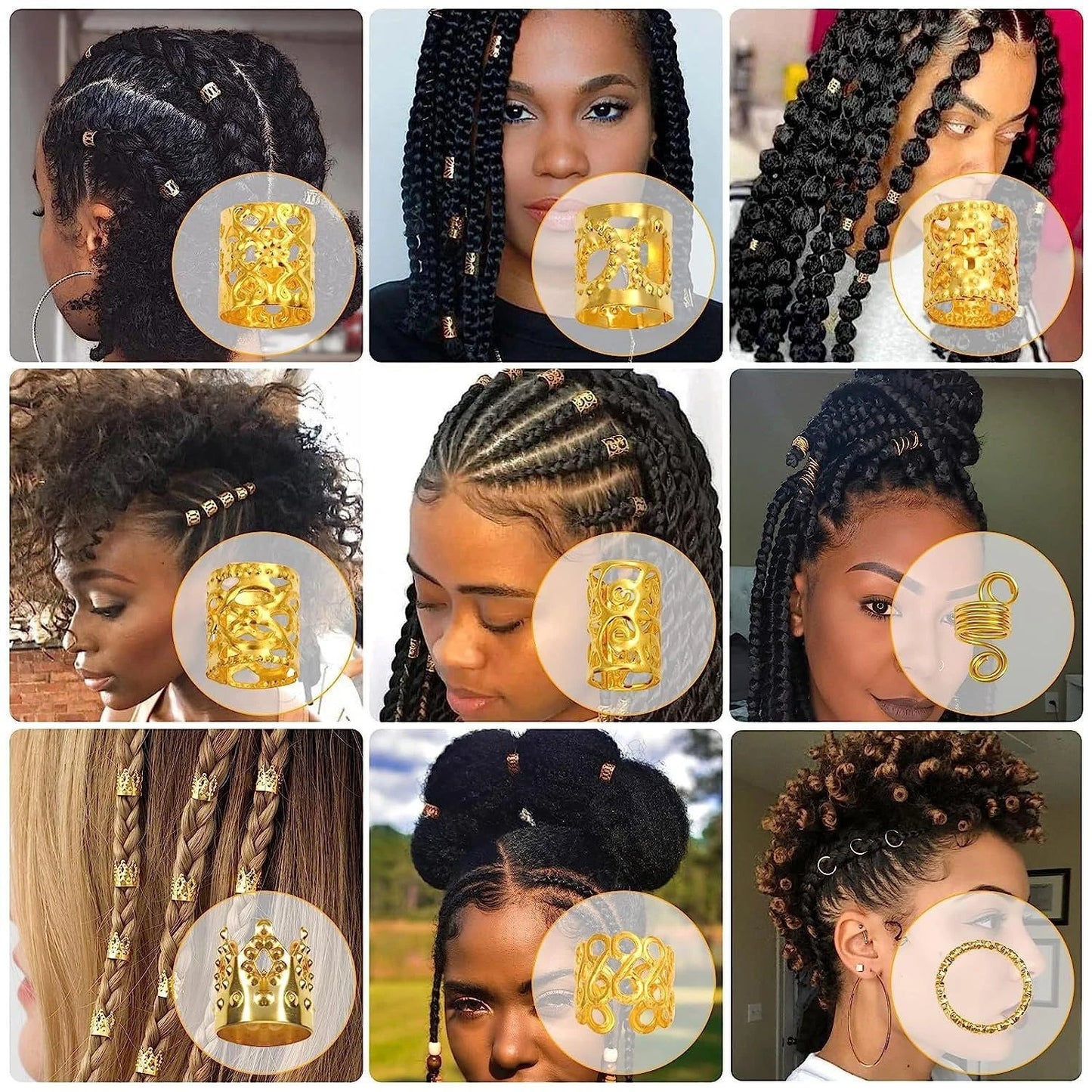 220pcs DIY Gold Hair Accessories, Loc Jewelry For Braids Metal Decoration Boho Cuff For Dreadlocks