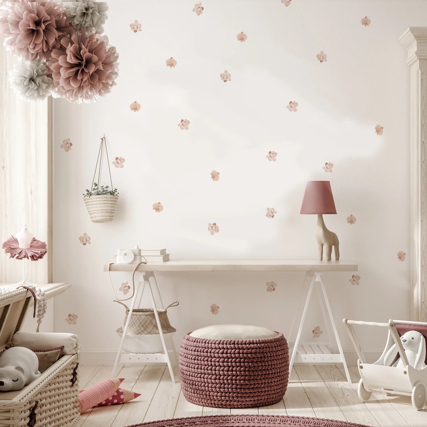Boho Watercolour Flower Wall Stickers for Kids Rooms Living Room Wall Decor Kitchen Decoration Decals Art Decal Mural Background