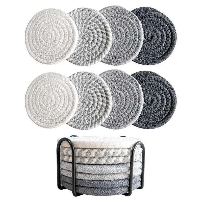 8Pcs/Set Cotton Rope Woven Round Coaster Set Mug Insulated Pad Boho Style Drink Coaster Tea Cup Mat For Coffee Home Decoration