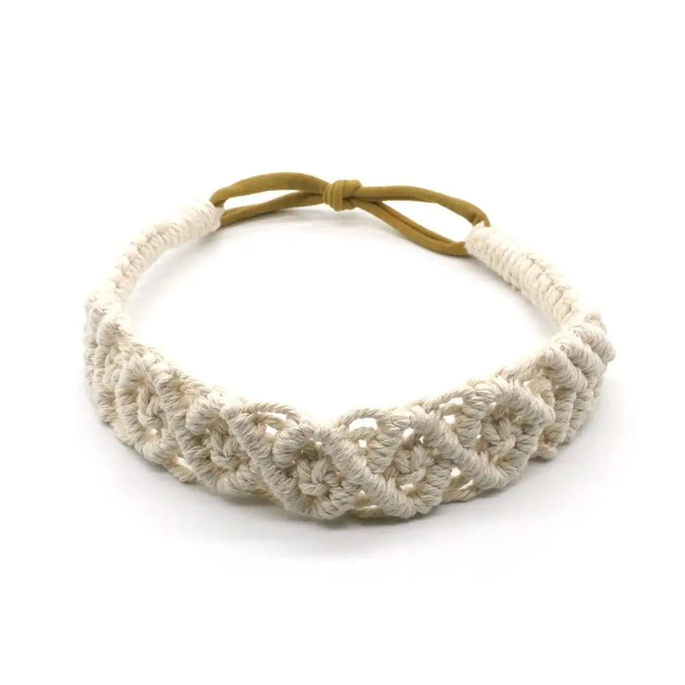 Cute Ethnic Style Flower Turban Headwrap Braided Rope Bohemian Headband Macrame Hair Band Women Hair Scarf Crochet Bandana
