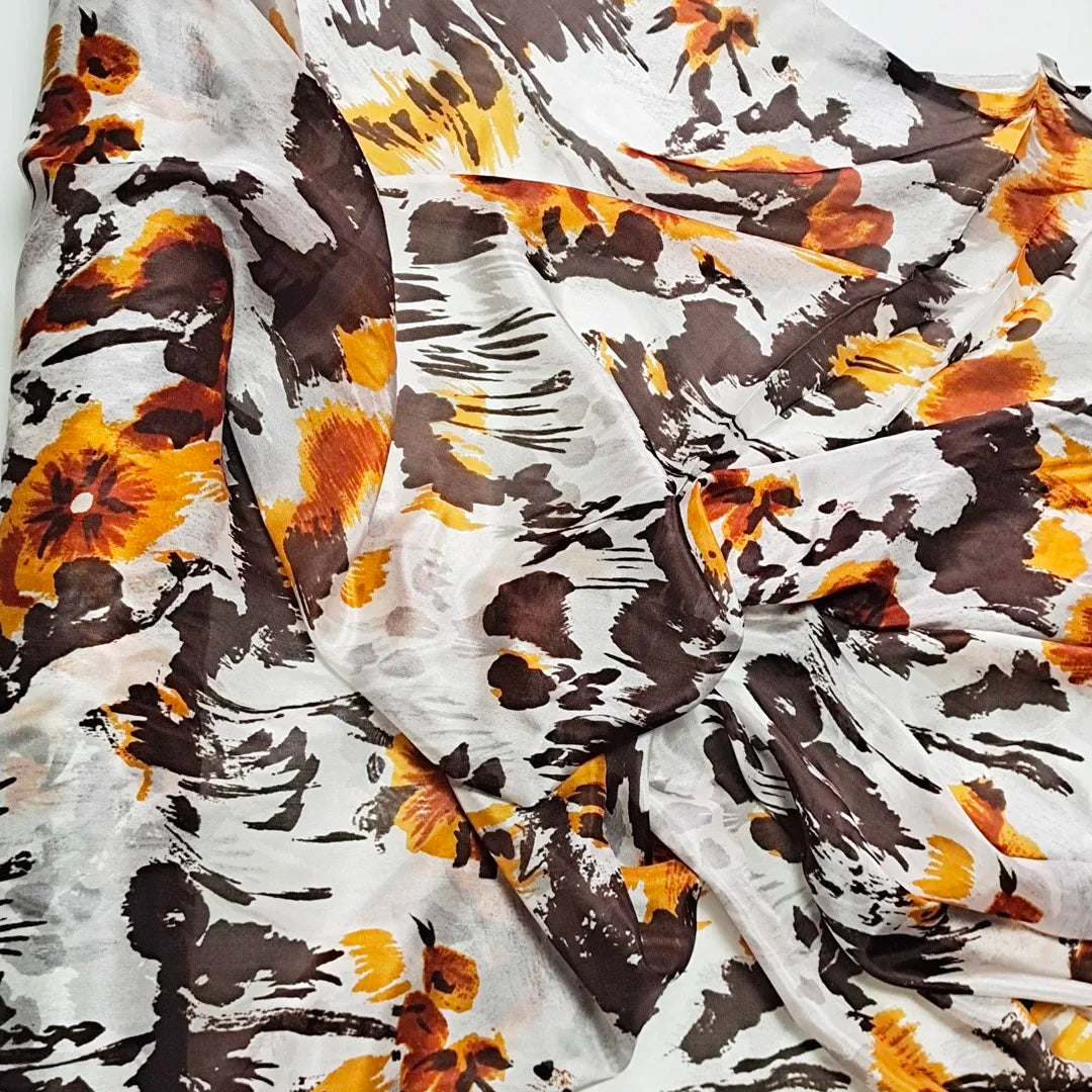 Pure Silk 100% Fabric On Sale Bohemian Floral Chiffon Style Width 135cm Soft 6mm Dress Scarf Material