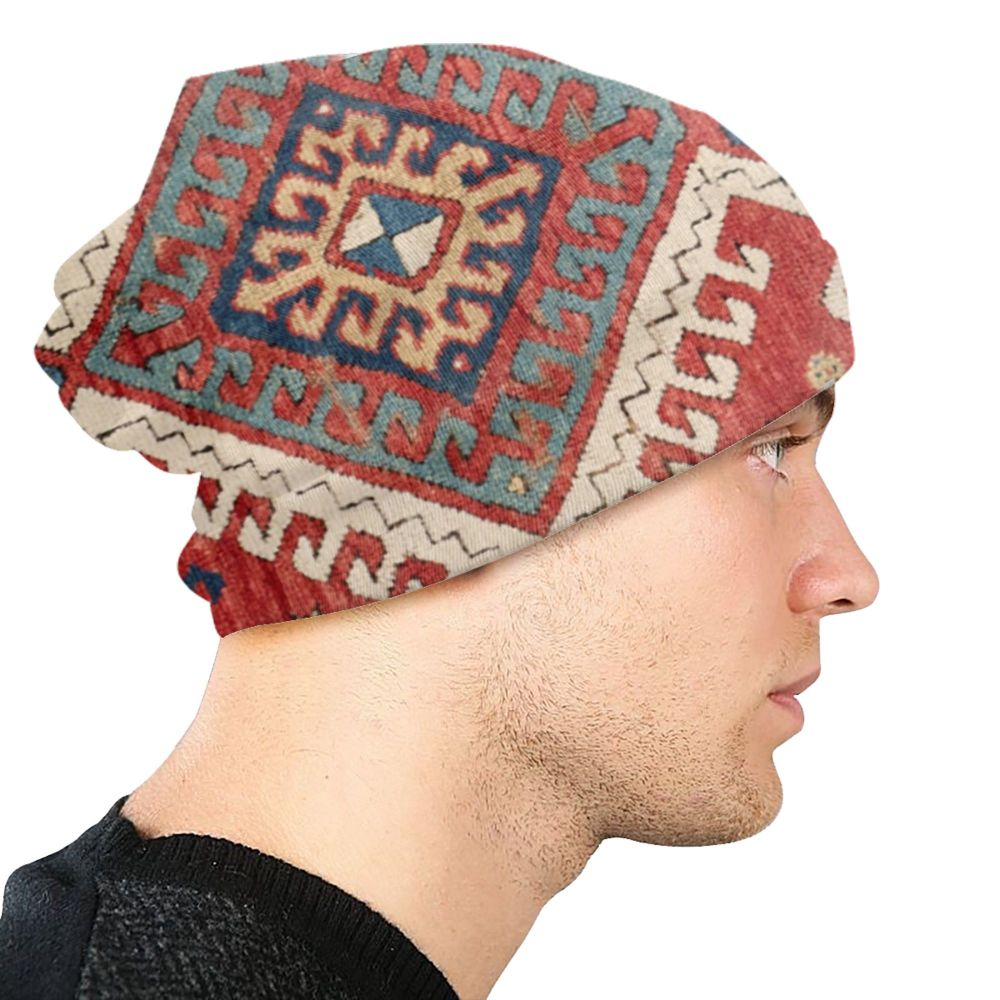 Custom Persian Kilim Print Skullies Beanies Caps Cool Warm Knitted Hats Unisex Bohemian Geometric Ethnic Style Bonnet Hats