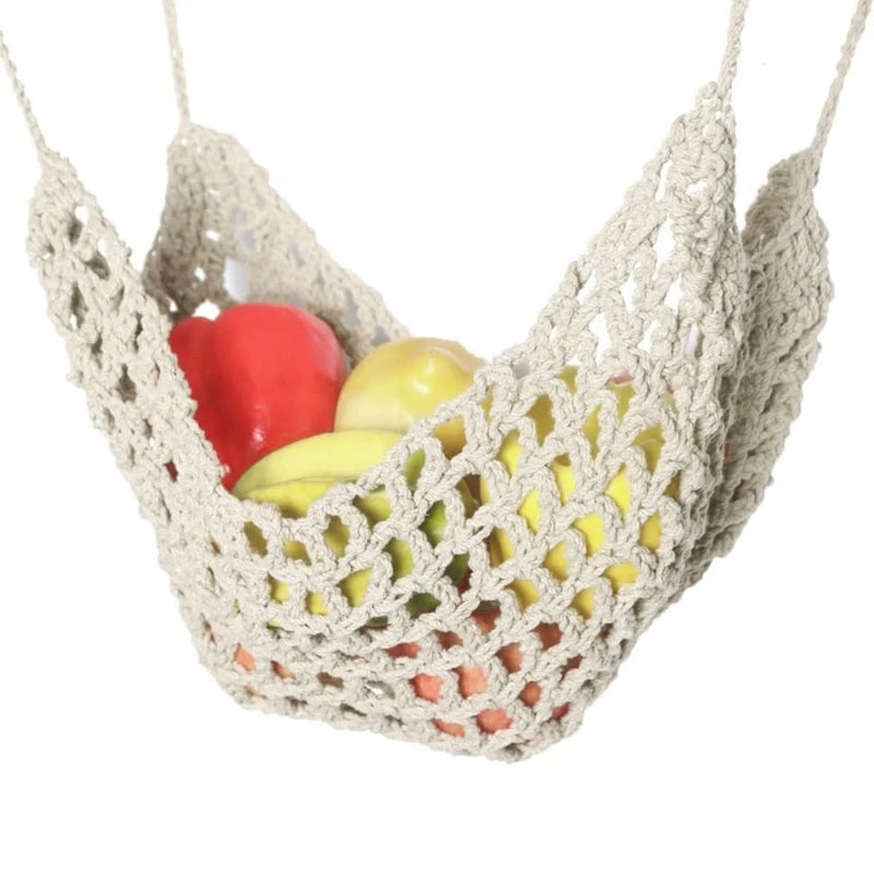 Macrame Handwoven Fruit Hammock Banana Holder Boho Cotton Rope Hanging Net Basket Home Kitchen Under Cabinet