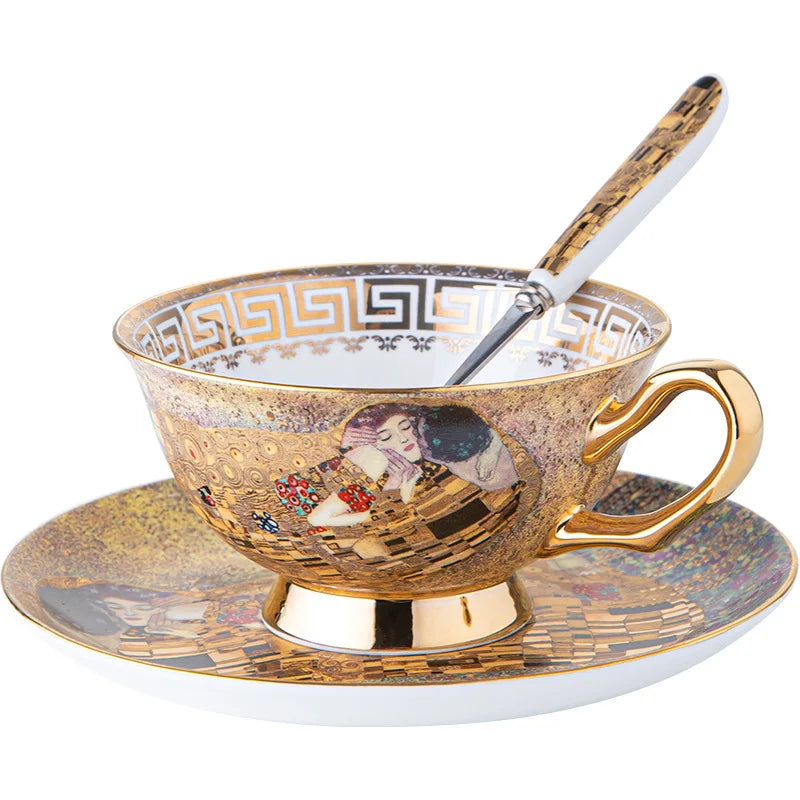 Bone China Coffee Cup and Saucer Egyptian Couple Coffee Mug European Ceramic Retro English Afternoon Tea Cup Set Turkish Kitchen