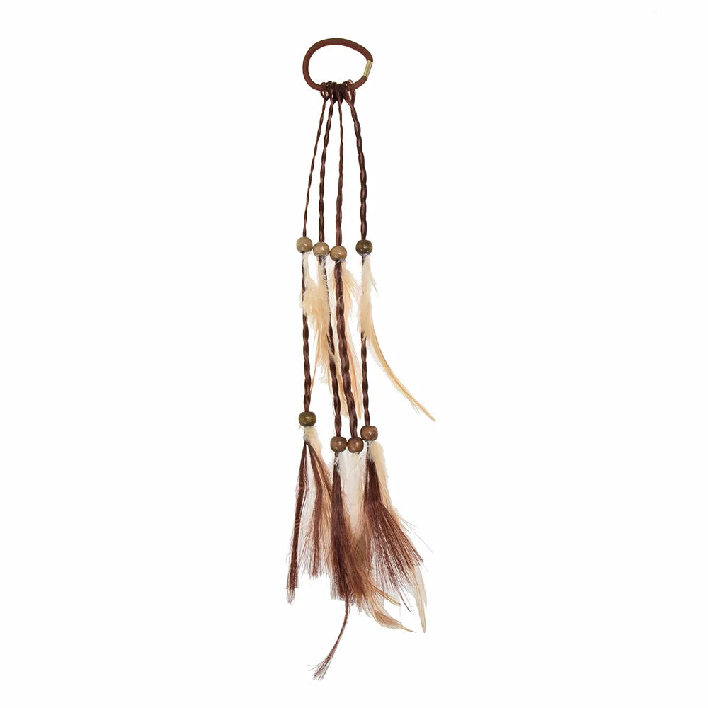 Fashionable Boho Feather Headband Wig Beaded Feather Headdress Handmade Hair Clip Girl Bohemian Hair Accessories Random Color