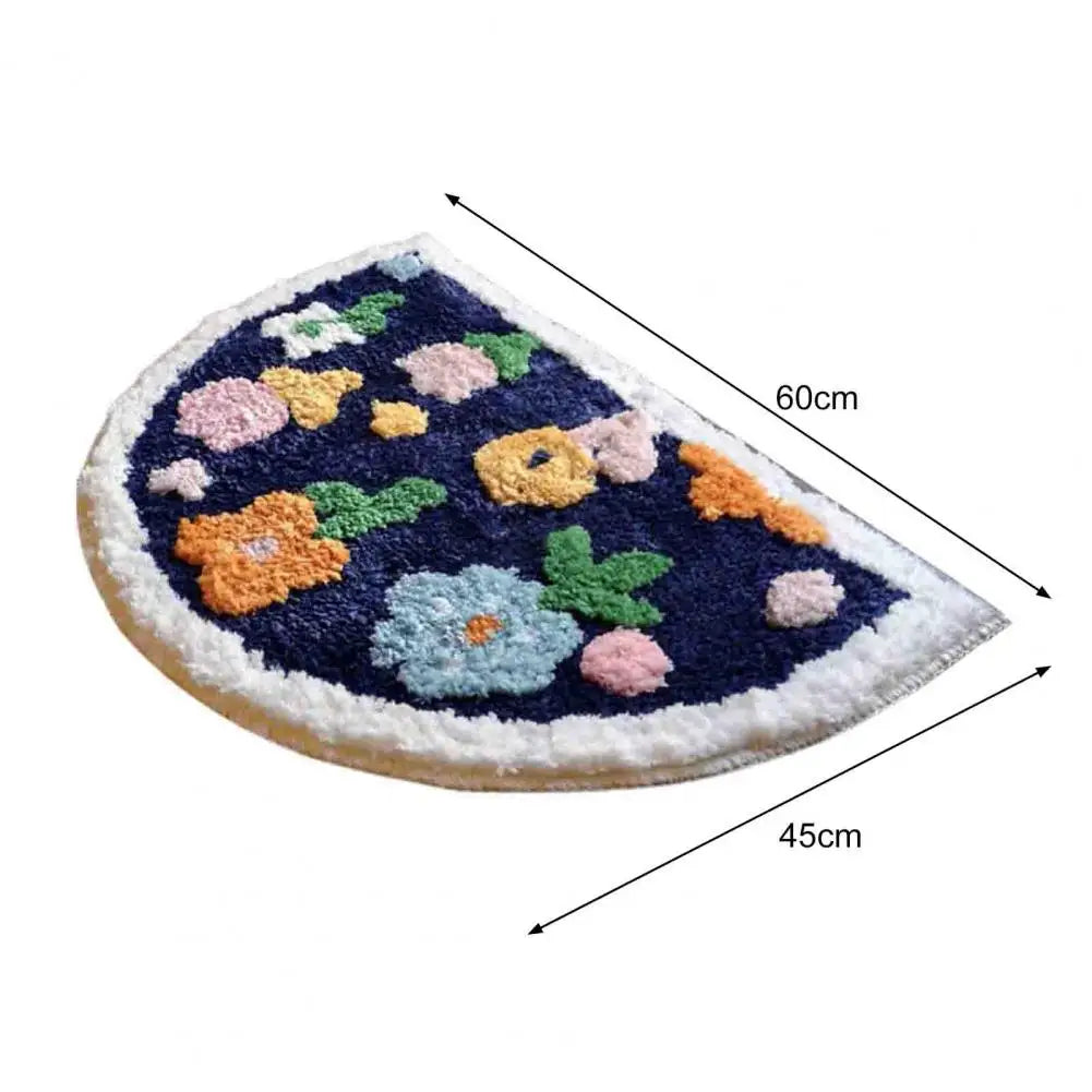 Bathroom Rugs Boho Flower Cartoon Panda Pattern Semicircle Floor Mat Thick Water Absorbent Non-slip Rug for Bathroom Kitchen