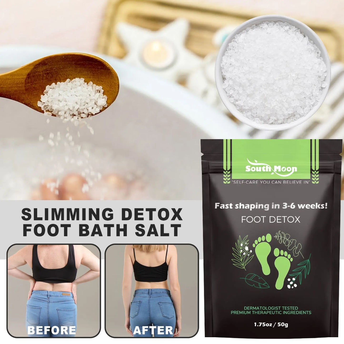 Fat Burning Foot Bath Salt Soak Fast Slimming Ginger Detox Salt Foot Soak Body Detox Stress Relax Weight Loss Health Care 50g
