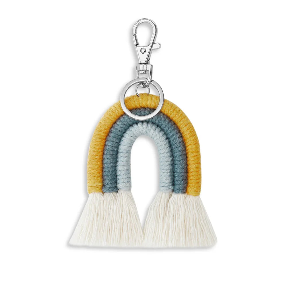 Fashion Rainbow Keychain Bohemian Tassel Key Chain Car Keyring Holder Women Girl Bag Ornaments Handbag Charms Wallet Purse Decor