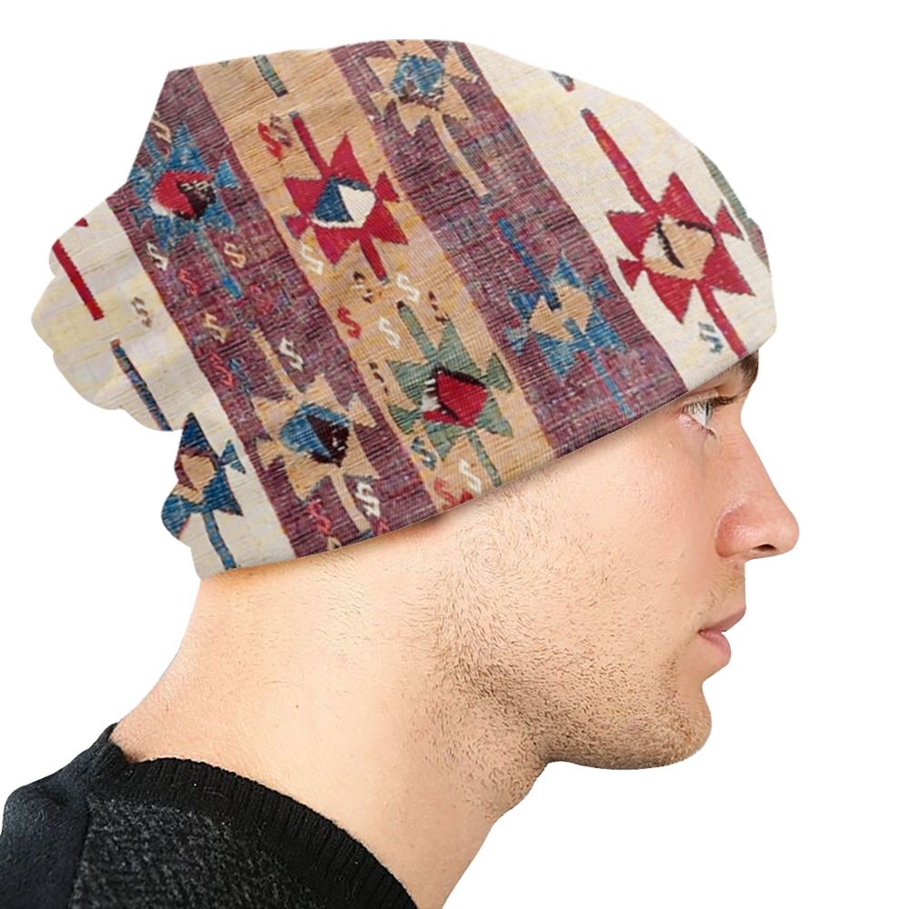 Custom Persian Kilim Print Skullies Beanies Caps Cool Warm Knitted Hats Unisex Bohemian Geometric Ethnic Style Bonnet Hats