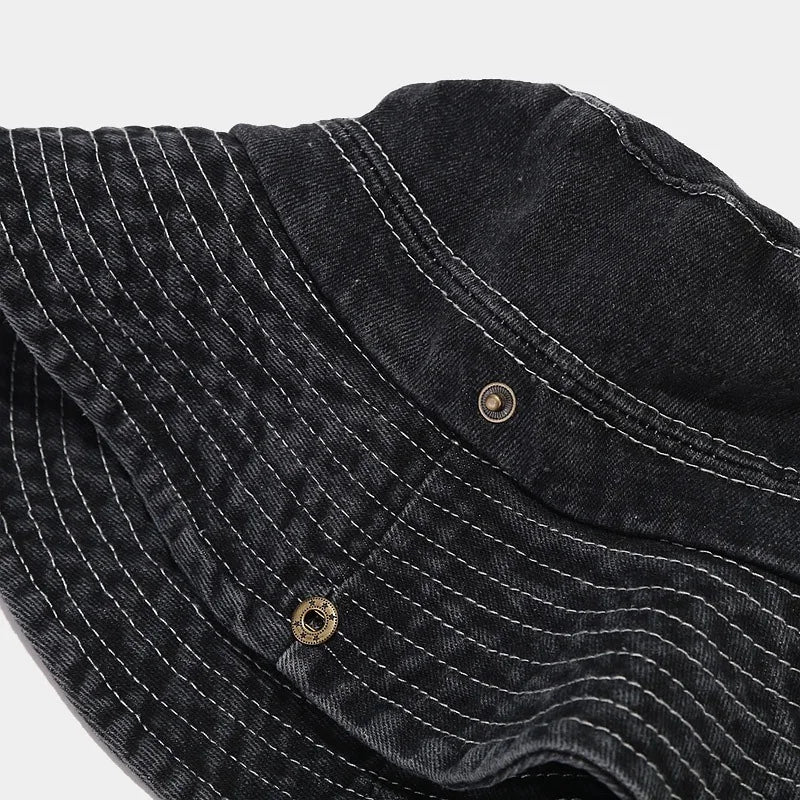 Women Girls Bucket Caps Pure Cotton Denim Stone-Washed Adjustable Safari Booney Sun Hats Wide Brim Adjustalbe
