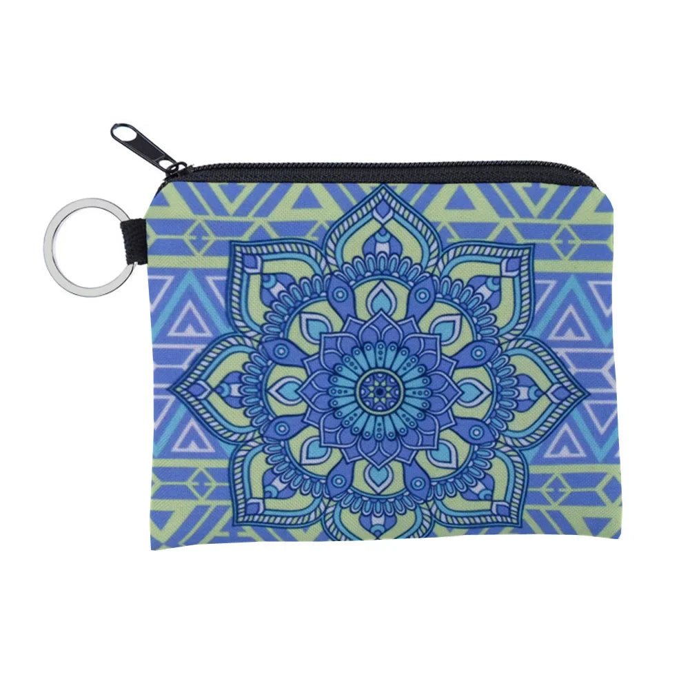 Bohemian Style Small Coin Purse Mini Wallet Coin Bag Datura flower pattern Print Waterproof with Zipper Keys Wallets for Women