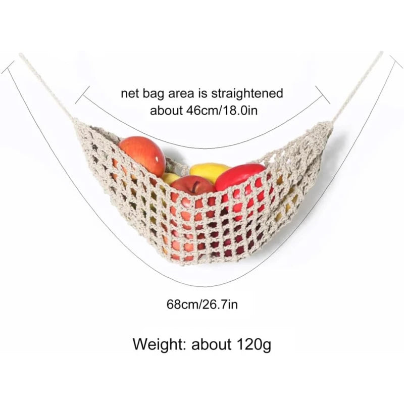 Macrame Handwoven Fruit Hammock Banana Holder Boho Cotton Rope Hanging Net Basket Home Kitchen Under Cabinet