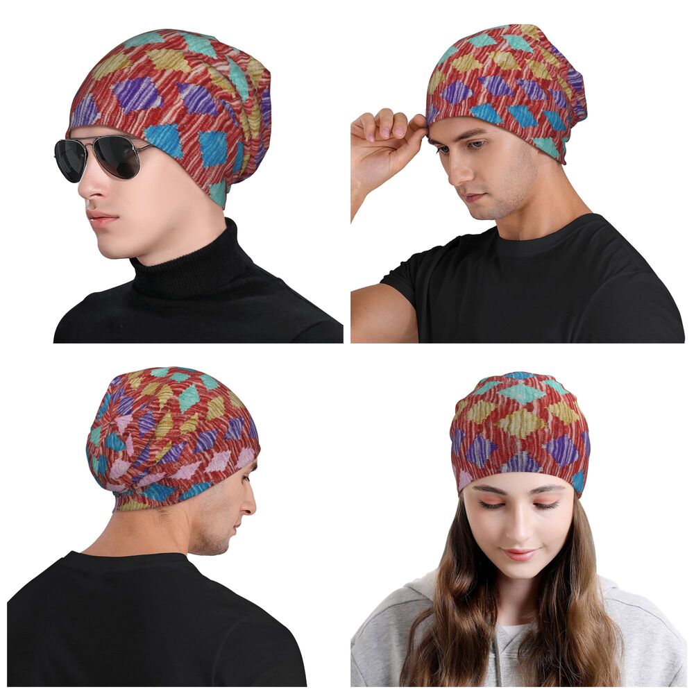 Custom Persian Kilim Print Skullies Beanies Caps Cool Warm Knitted Hats Unisex Bohemian Geometric Ethnic Style Bonnet Hats