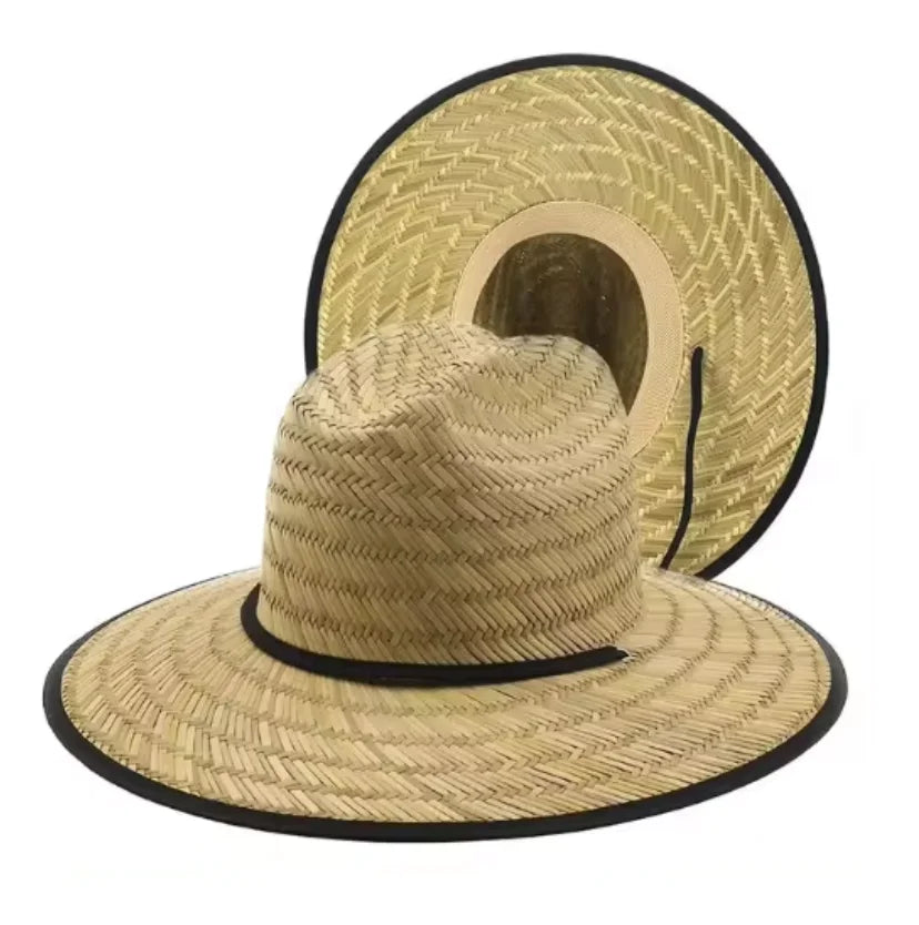 Men Women New Handwork Lifeguard Hat Straw Summer Beach Sun hat Outdoor Summer Wide Brim Panama Straw Girl Summer Hat