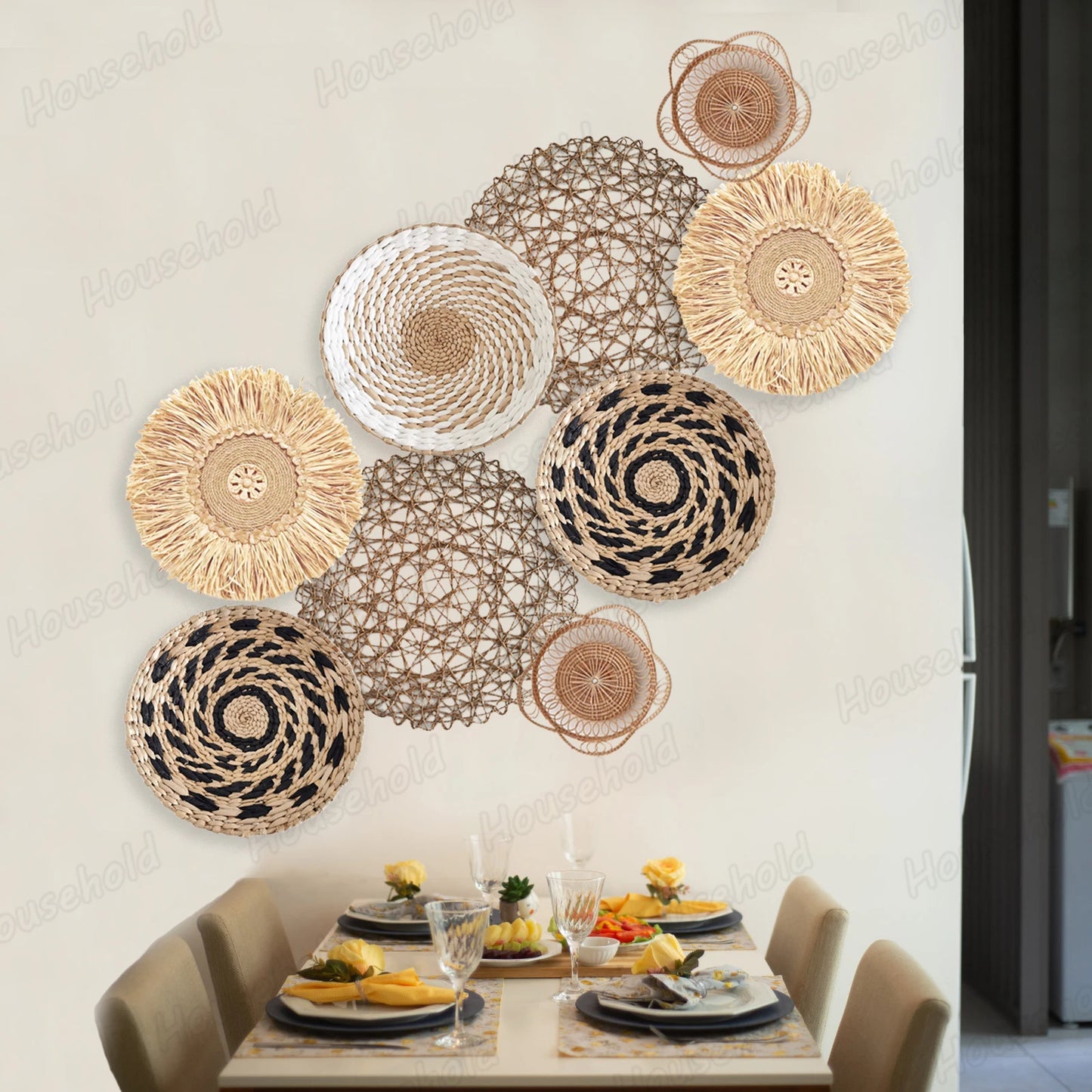 Woven Wall Basket Plate Boho Hanging Seagrass Wall Decor Natural Handmade Home Art for Living Room/Farmhouse/Kitchen