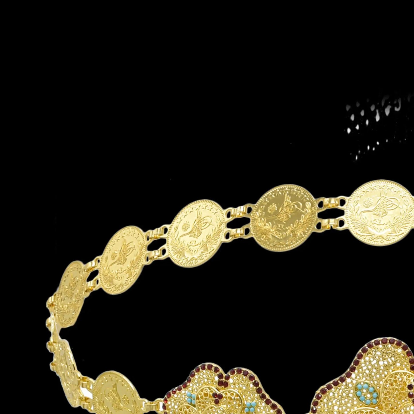 Hollow Out Flower Coins Chain Pendant Belt for Women Rhinestone Waist Chains Jewelry India Gypsy Dance Dress Accessories Gift