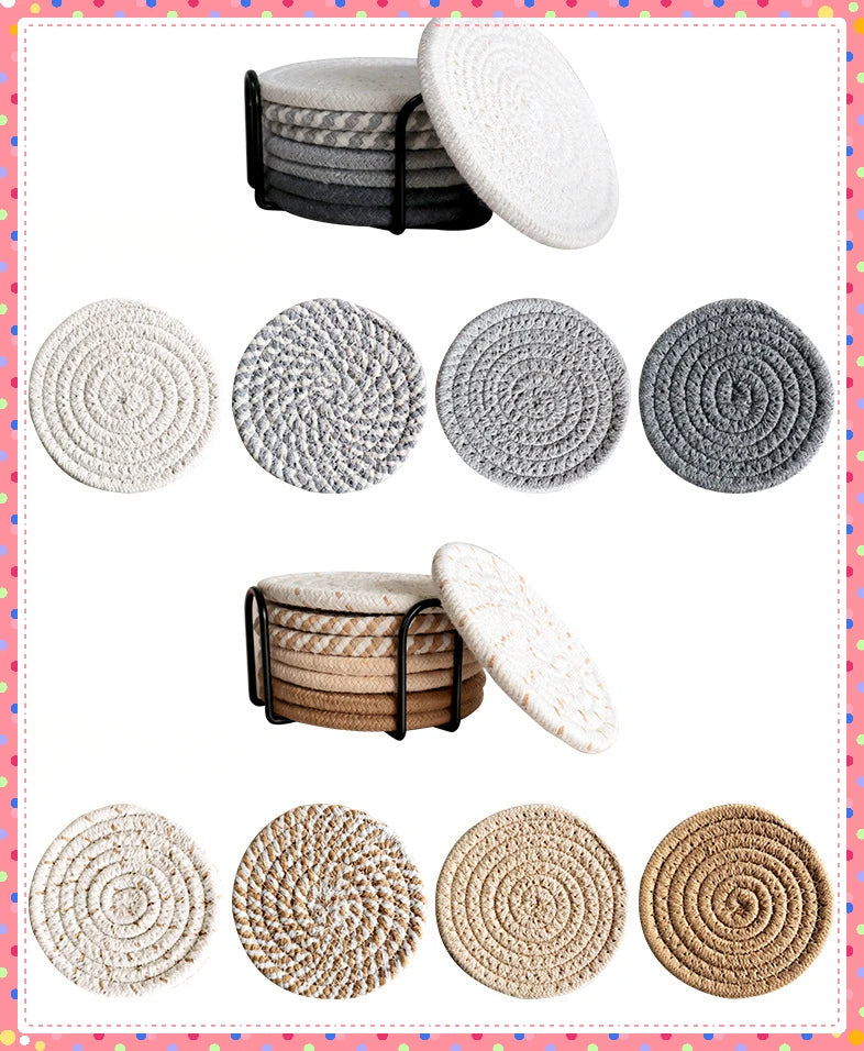 8Pcs/Set Cotton Rope Woven Round Coaster Set Mug Insulated Pad Boho Style Drink Coaster Tea Cup Mat For Coffee Home Decoration