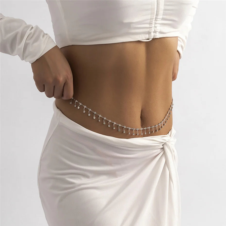 Sexy Tassel Waist Chain Belt Zircon Rhinestone Belly Body Chain Fashion Trend Jewelry For Women Festival Rave Party Accessories