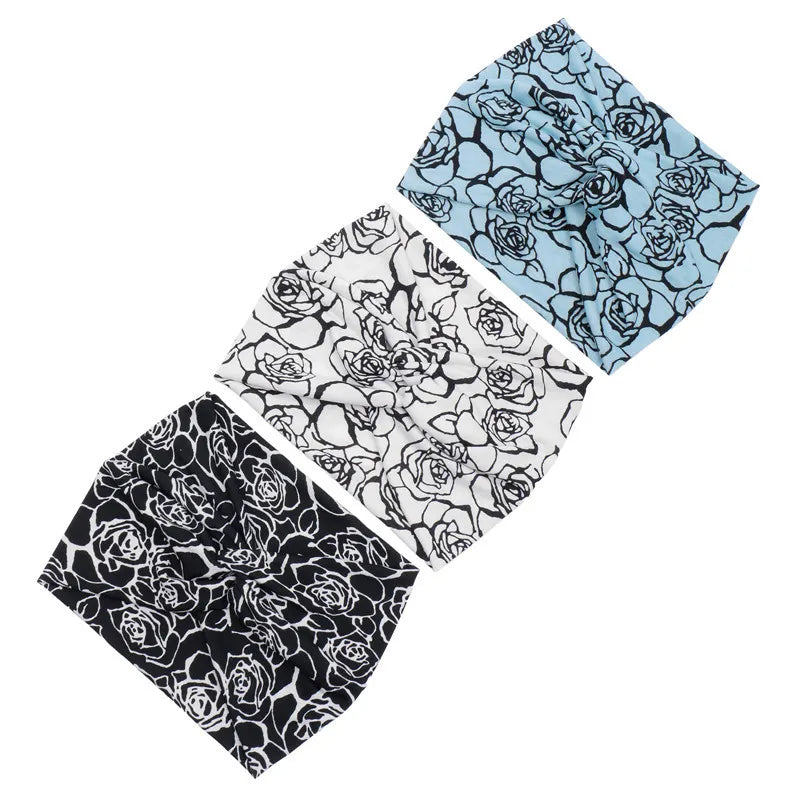 Flower Yoga Headbands For Women's Hair Extra Wide Thick Stretchy Boho African Turban Knotted Tie Dye Head Bands