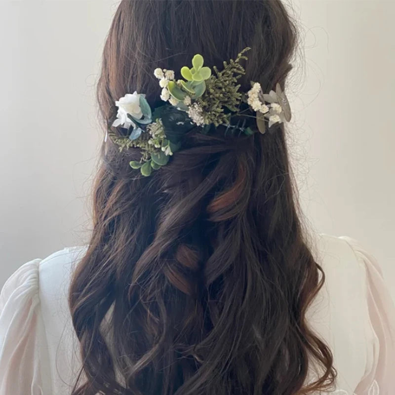 Greenery Handmade Eucalyptus Bridal Hair Comb, Boho Wedding Headpiece, Romantic Dried Flower Comb for Bridesmaids supplies