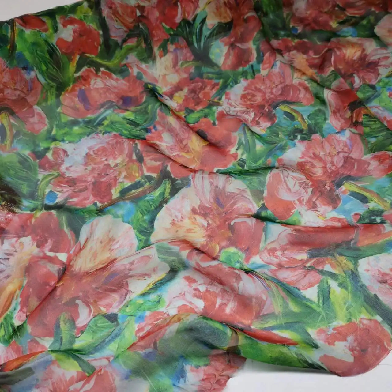 Pure Silk 100% Fabric On Sale Bohemian Floral Chiffon Style Width 135cm Soft 6mm Dress Scarf Material