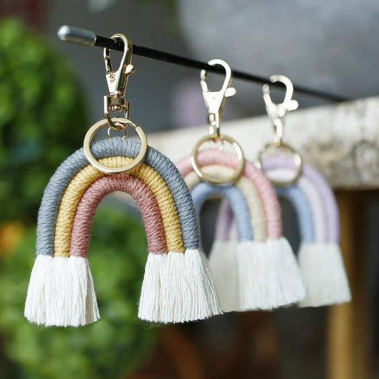 Fashion Rainbow Keychain Bohemian Tassel Key Chain Car Keyring Holder Women Girl Bag Ornaments Handbag Charms Wallet Purse Decor