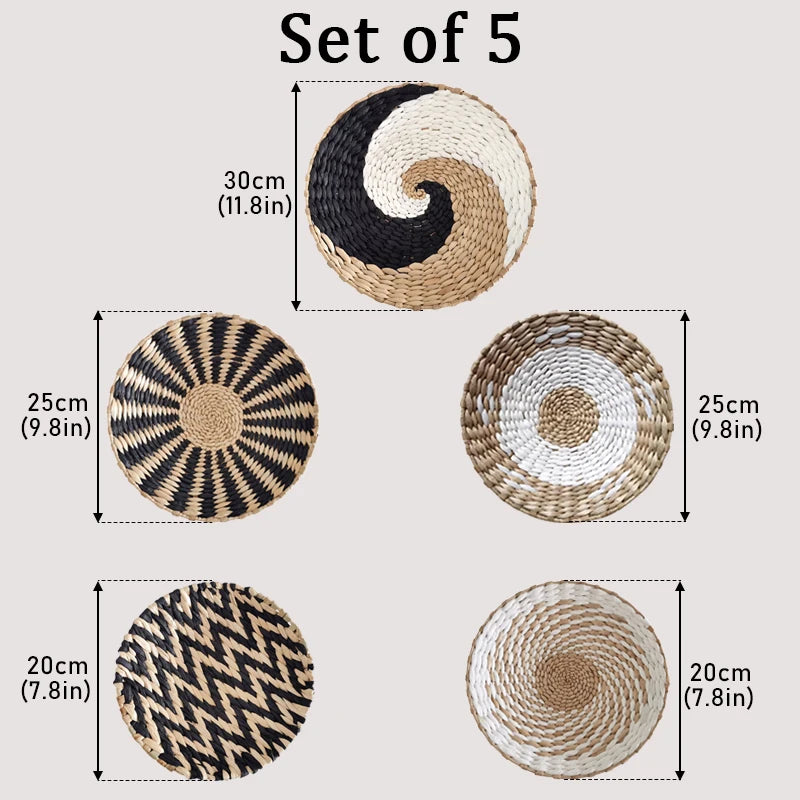 Woven Wall Basket Plate Boho Hanging Seagrass Wall Decor Natural Handmade Home Art for Living Room/Farmhouse/Kitchen