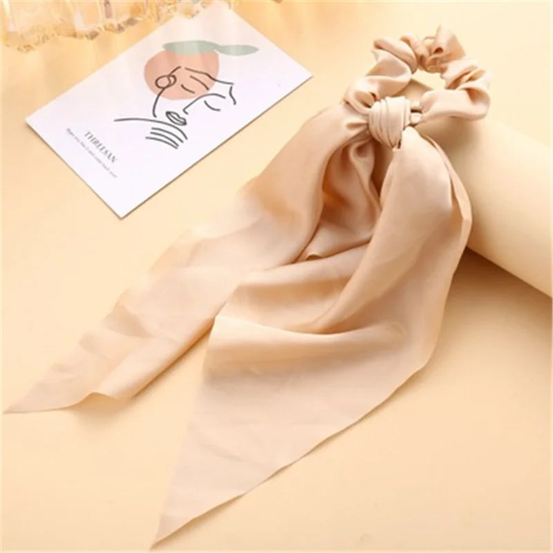 Bohemian Fashion Flower Printed Satin Elastic Long Ribbon Hair Bands Ponytail Scarf Hair Tie Women Scrunchies Hair Accessories