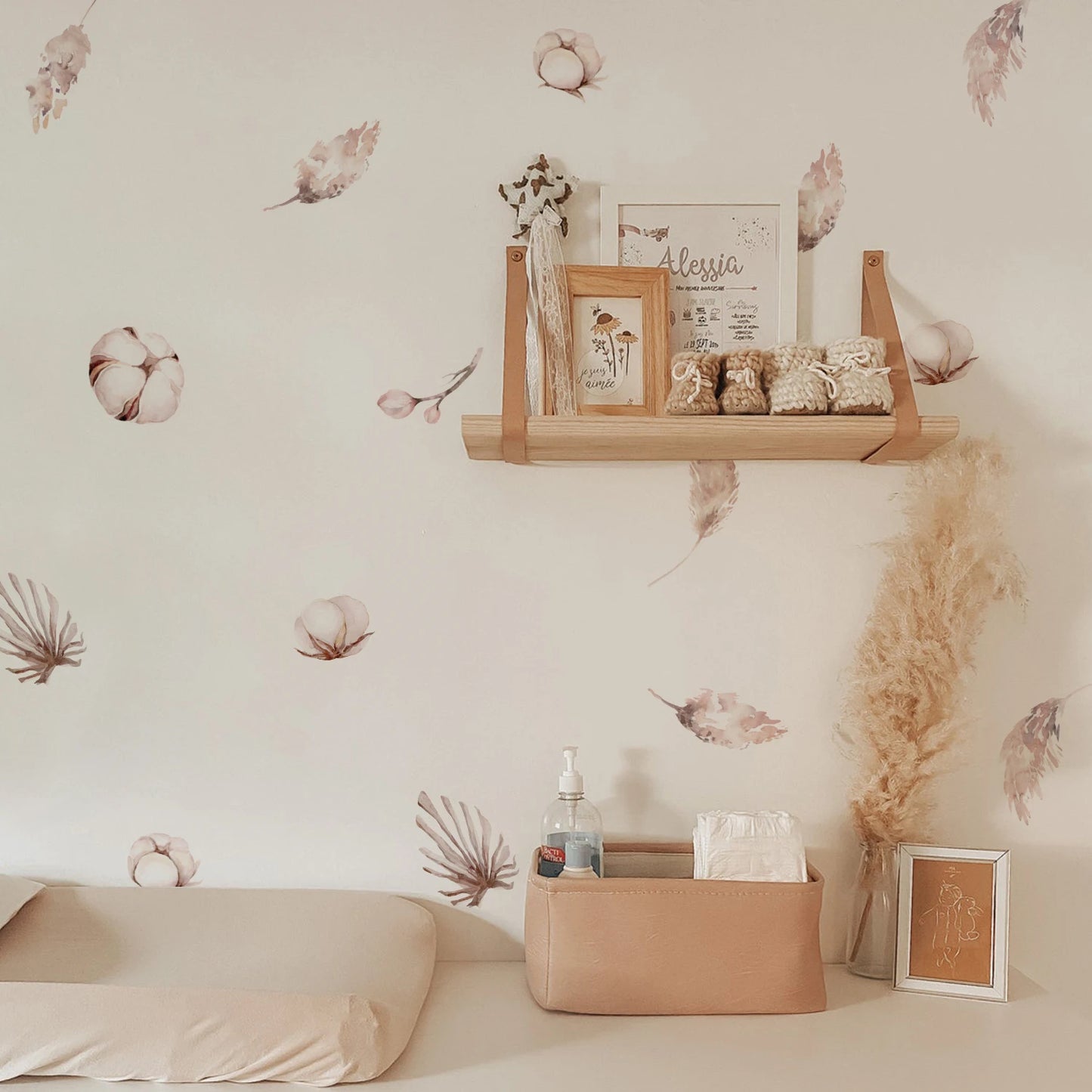 Boho Watercolour Flower Wall Stickers for Kids Rooms Living Room Wall Decor Kitchen Decoration Decals Art Decal Mural Background