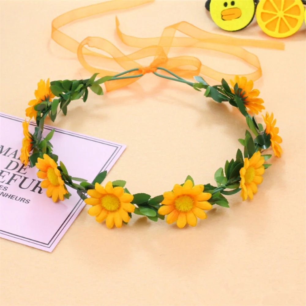 Floral Fall Boho Sunflower Crown Daisy Hair Wreath Headband Bridal Wreath Headpiece Flower Girl Headdress Props for Wedding